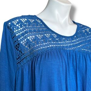 Daniel Rainn Blue Crochet Detail Knit Top XL NWT Shirt Boho Blouse Stitch Fix